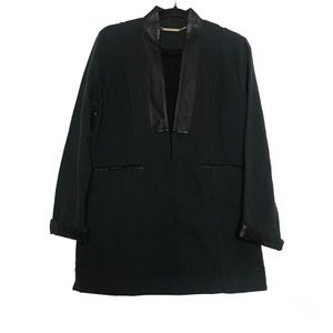 Soft Surroundings Black Faux Leather Trim Long Line Oversized Coat Womens Sz S